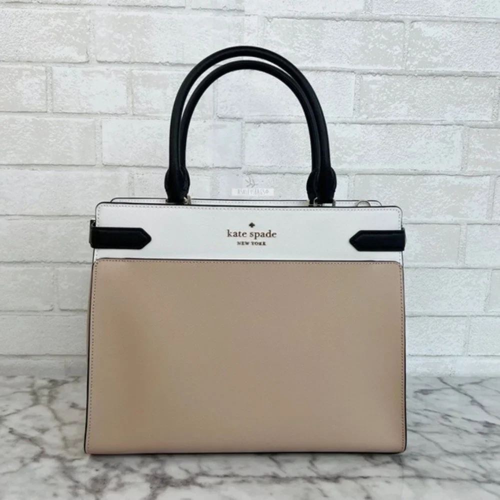 Kate Spade Staci Warm Beige Colorblock Large Satchel Crossbody